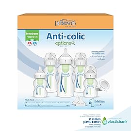 Dr. Brown\'s Natural Flow Anti-Colic Options+ Wide-Neck Baby Bottle Newborn Feeding Set with Baby Bottle Travel Caps