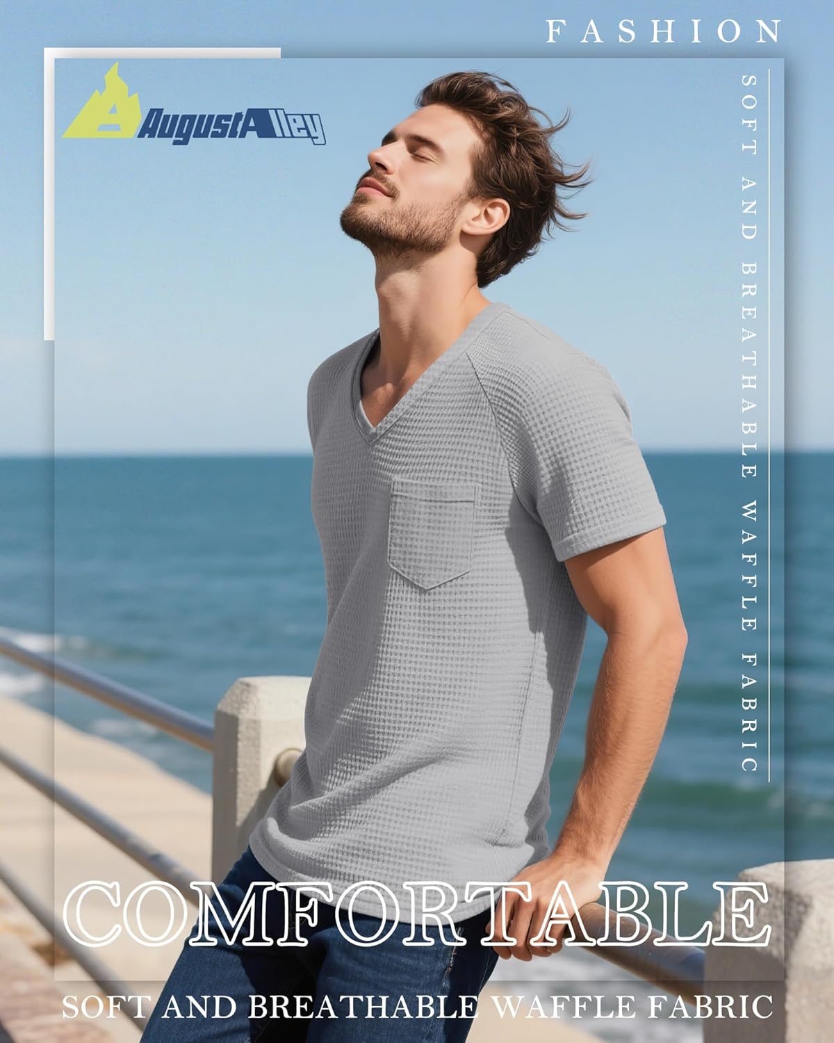 3 Pack Big and Tall Men's V Neck T-Shirts Waffle Knit Short Sleeve Basic Plus Size Tee Casual Top with Pocket - Image 6