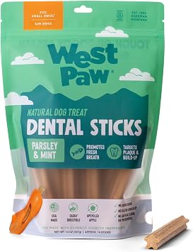 WEST PAW Dental Sticks Durable Dog Chew for Interactive Play, Clean Teeth and Fresh Breath - Safe Reliable and Long Lasting - 14 oz Bag for Small Dogs