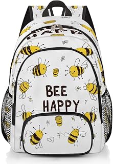 Mexpekil Cute Bee Happy Quote - Mochila escolar grande para niñas y niños, mochila impermeable para laptop, para mujeres y...