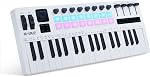 M-VAVE 25 Keys 16 Backlit Drum Pads MIDI Keyboard - Professional Beat Maker and Keytar for Keyboard Music Production Builtin Battery Wireless Connect White