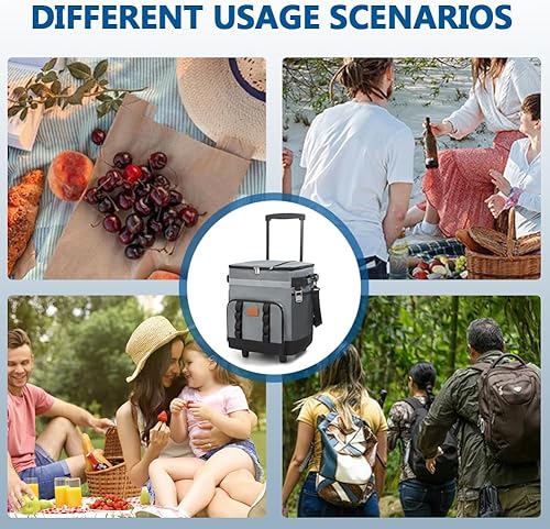 Miniatura 8 de Hielera portátil con ruedas de 35 L, gran bolsa de ruedas aislada, caja de entrega de almuerzo, funda de viaje para acampar al aire libre, picnic,