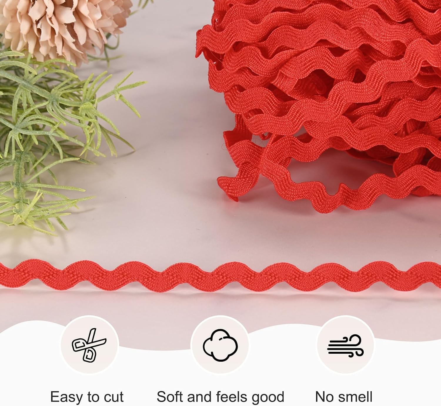 M METERXITY Rick Rack Trim, 28 Yard 5mm / 0.2 Inch Wave Bending Fringe Trimming Ribbon for Sewing/DIY Crafts/Clothes/Decoration, Polyester RIC Rac Trim [Red] image 2