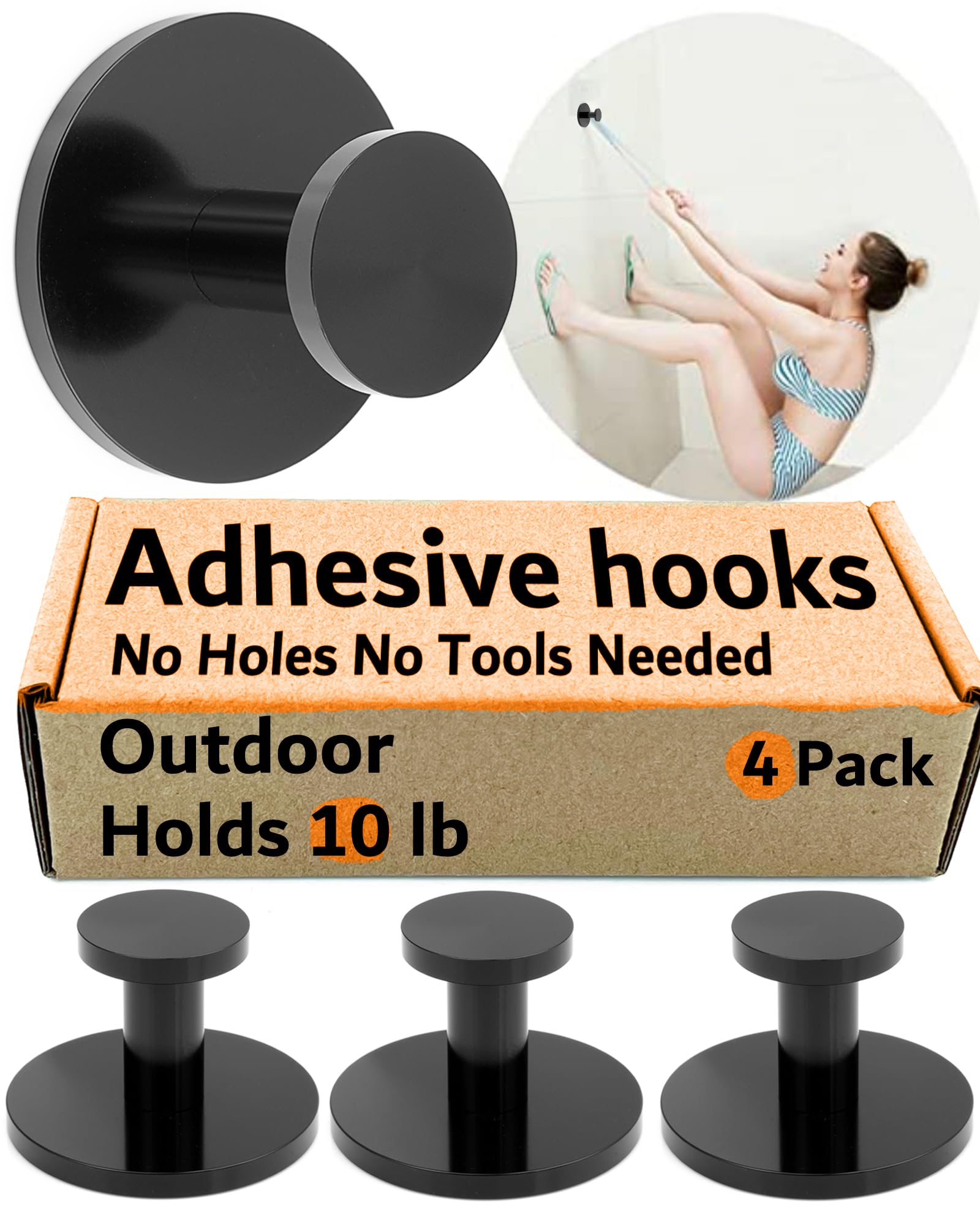 Versatile Adhesive Hooks to Use in Any Room to Hang Towels, Clothes, Keys, Robes, and Much More - Black - 4 Pack