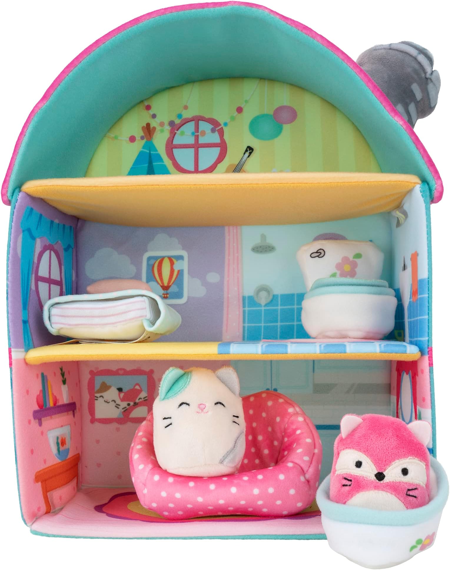 Squishville by Squishmallow Fifiโs Cottage Townhouse, 2โ Blair and Fifi Soft Mini-Squishmallow and 4 Plush Furniture Accessories, Irresistibly Soft Toys, 3 Floors to Explore, Amazon Exclusive