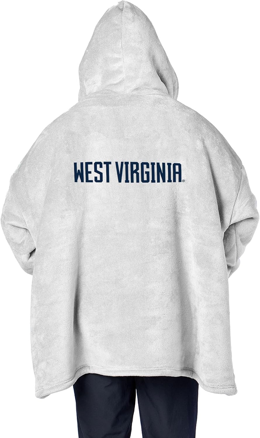 Northwest NCAA West Virginia Mountaineers Hoodler Oversized Sherpa Pullover, Embroidered Logo,Plush Wearable Blanket Sweatshirt, Soft Fleece with Front Pocket, One Size Fits Most