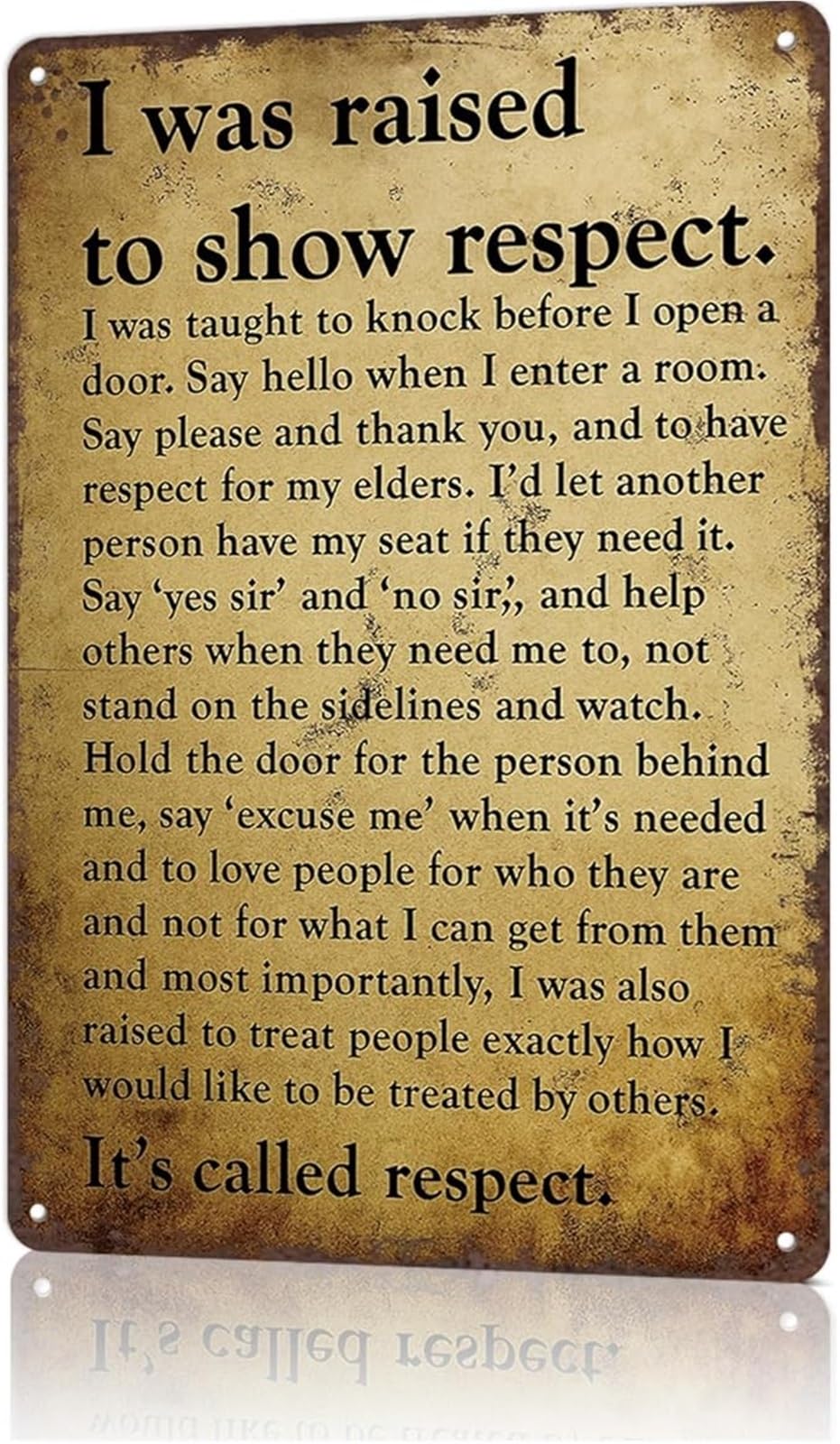 PKNVKZIDK Classic Metal Sign Yard Respect Rule Bold Statement Wall Plaque for College Dorm Kitchen Bar Entryway 8 X 12 in