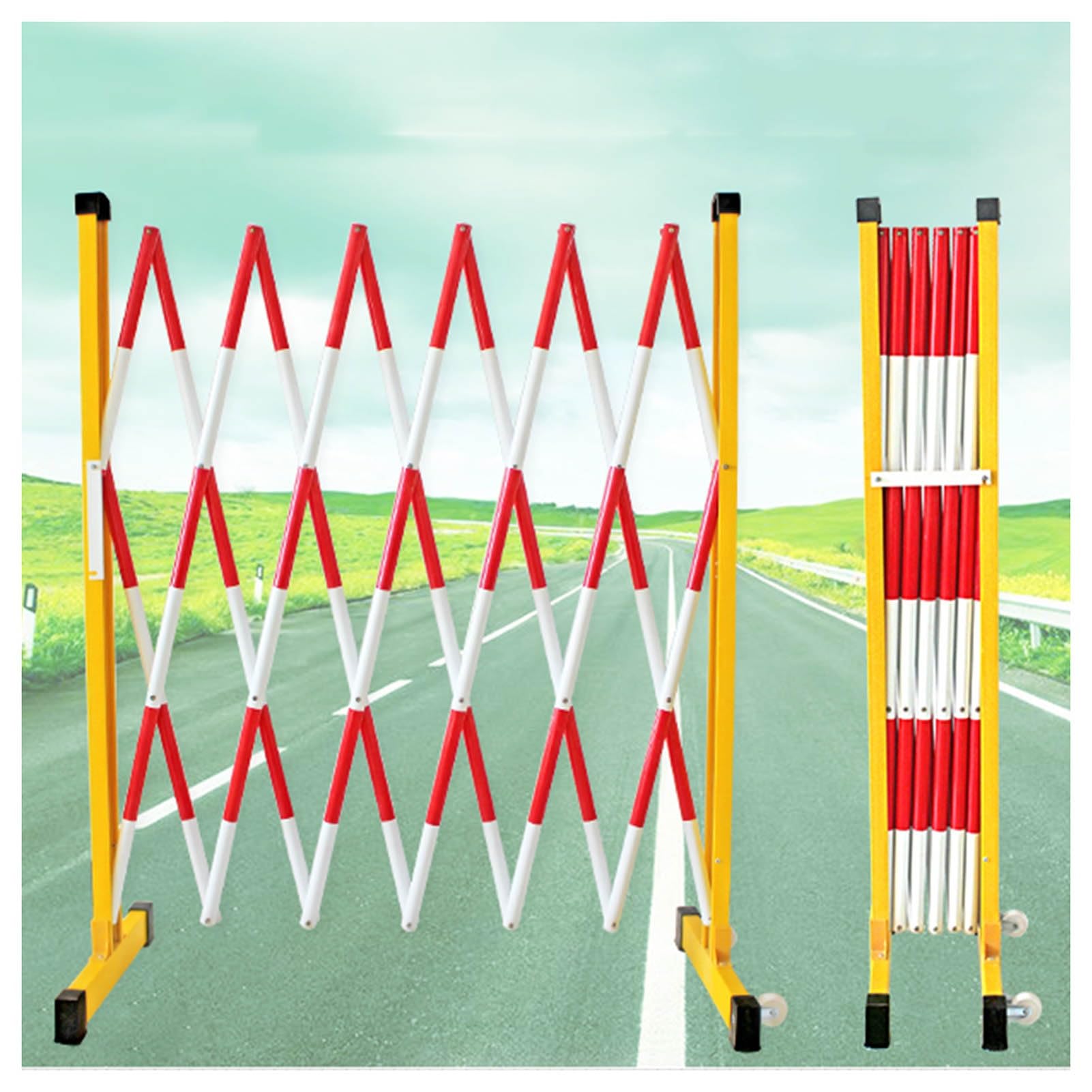 WQPMNYG Security Barrier,Retractable Traffic Fence, Portable Folding Isolation Guardrail, Space-Saving Safety Barrier for Outdoor Roads & Garages, 16.4ft Movable Railing for Effective Crowd Control