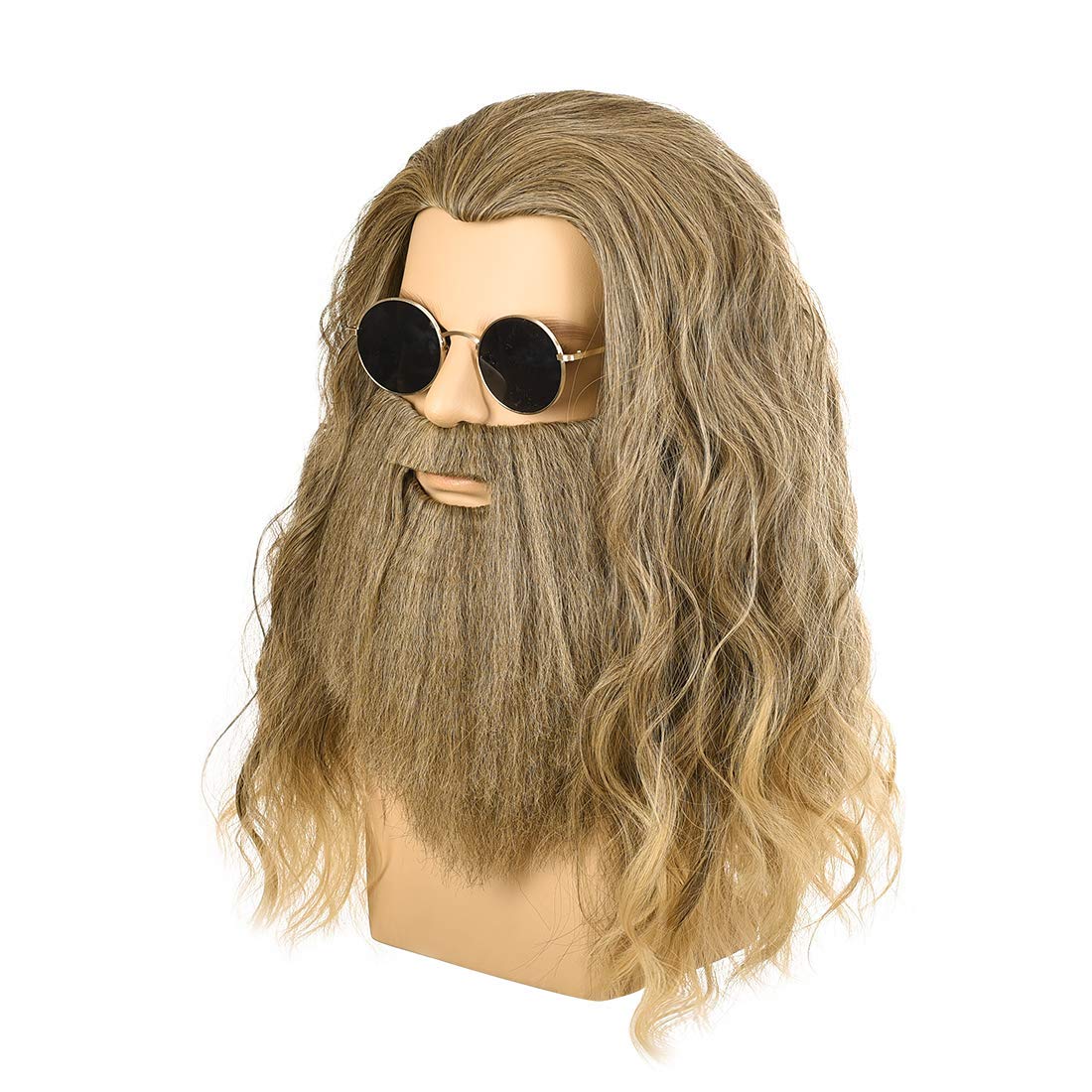 Adult Men cosplay Wig with Beard Long Curly Mustache Halloween Costume Party Cosplay Wig
