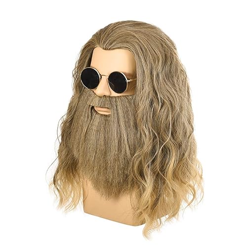 Miniatura 4 de Peluca de cosplay para hombres adultos con barba larga y rizada bigote para Halloween, fiesta de disfraces y cosplay