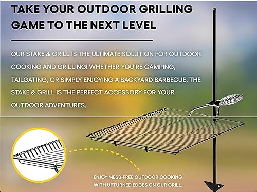 Miniatura 4 de Estaca y parrilla, parrilla de campamento, equipo de cocina a fuego abierto, accesorios para fogatas, rejilla de parrilla de fogata, 15 x 22