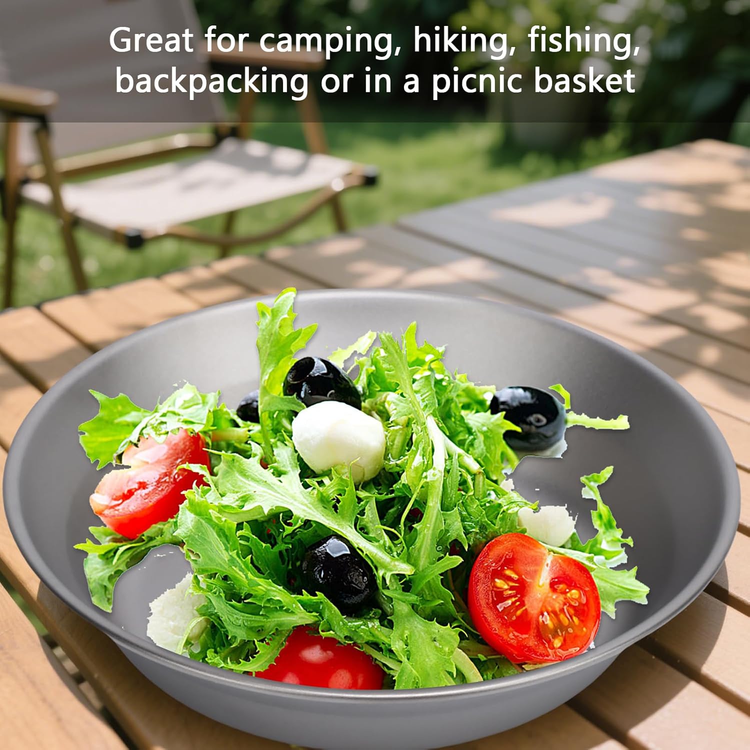 Ti Camping Plate,2pcs 500ml and 300ml Pure Ti Dish Lightweight Dinner Dish Stackable Round Plates Portable Camping Pan Dinnerware Set for Outdoor Backpacking Hiking