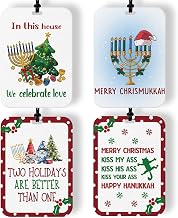 4 Pcs Hanukkah Christmas Car Air Freshener Hanukkah Air Freshener for Cars Hanging Christmas Car Accessories Decor Decorations Jewish Gifts for Women Men Kids