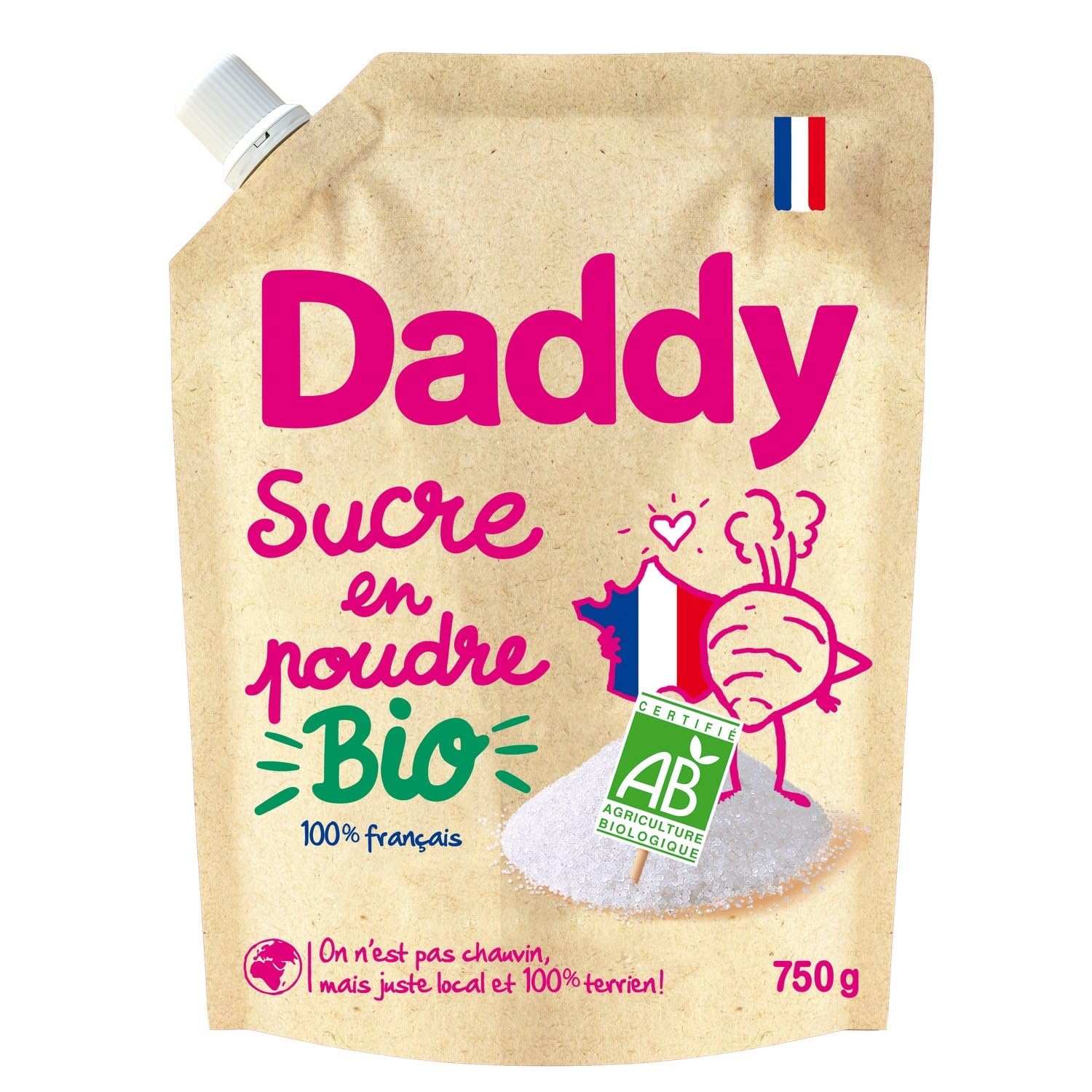 Pour un goût authentique et local au quotidien — DADDY Sucre en Poudre Bio, non raffiné, betterave française, format pratique 750g - Lot de 3