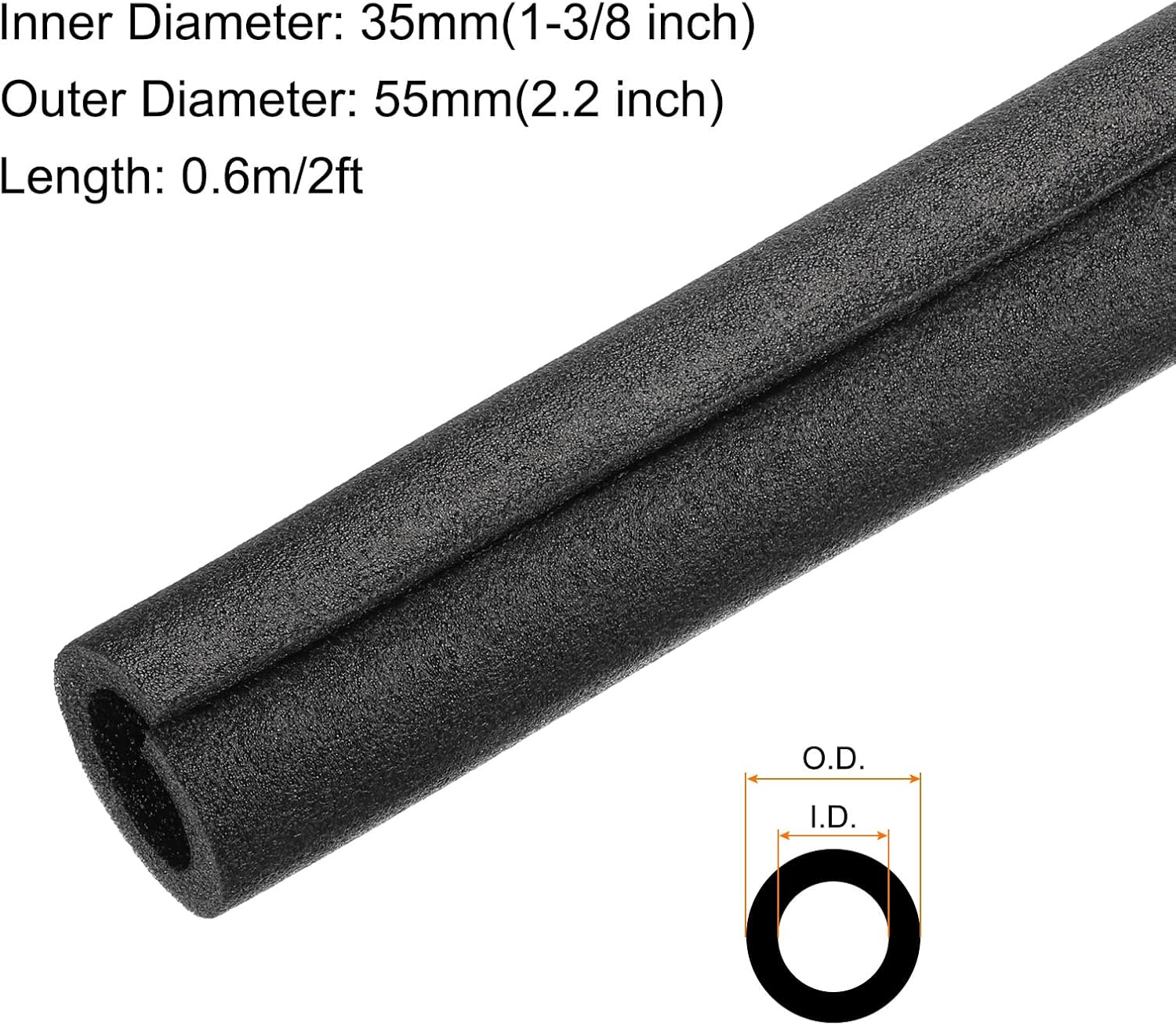 4pcs Pipe Insulation Foam Tube 1-3/8" ID x 2.2" OD 2ft Heat Preservation Foam Pipes [for Copper Water Pipe Freeze Protection] - 35mmx55mm/Black