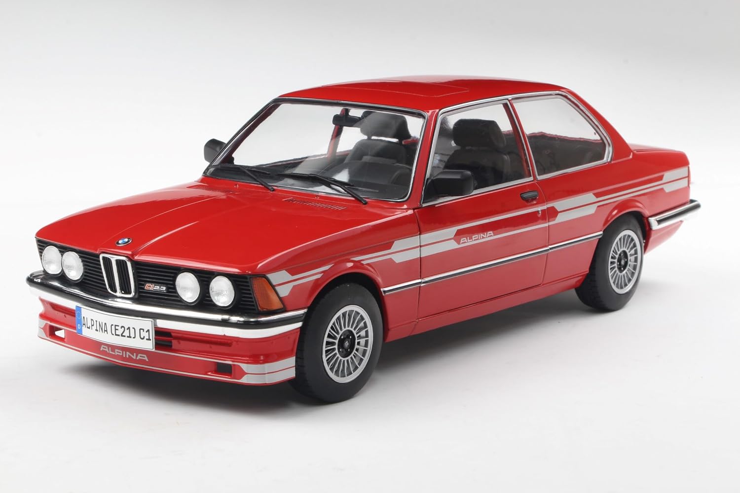 Diecast Model Car Compatible for 1980 Alpina E21 C1 2.3 Red with Gray Stripes 1:18 Scale Solido S1812803