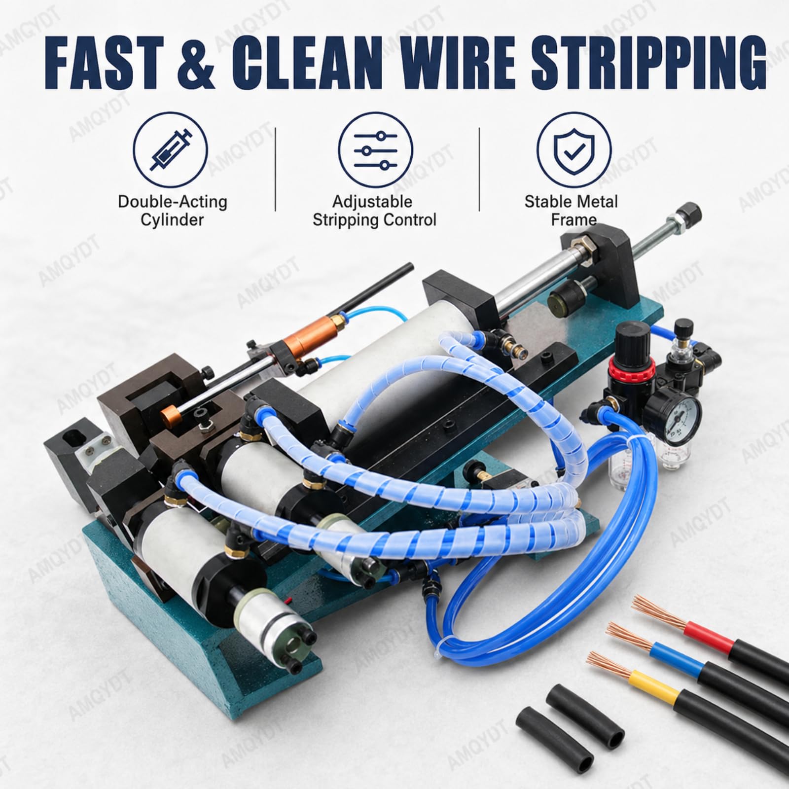 Máquina Neumática Pelacables, Máquina Manual Pelacables Neumática con Espaciado De Cuchillas Ajustable, Cilindro De Doble Efecto Y Tuerca Ajustable para Cables De Cobre Aislados.
