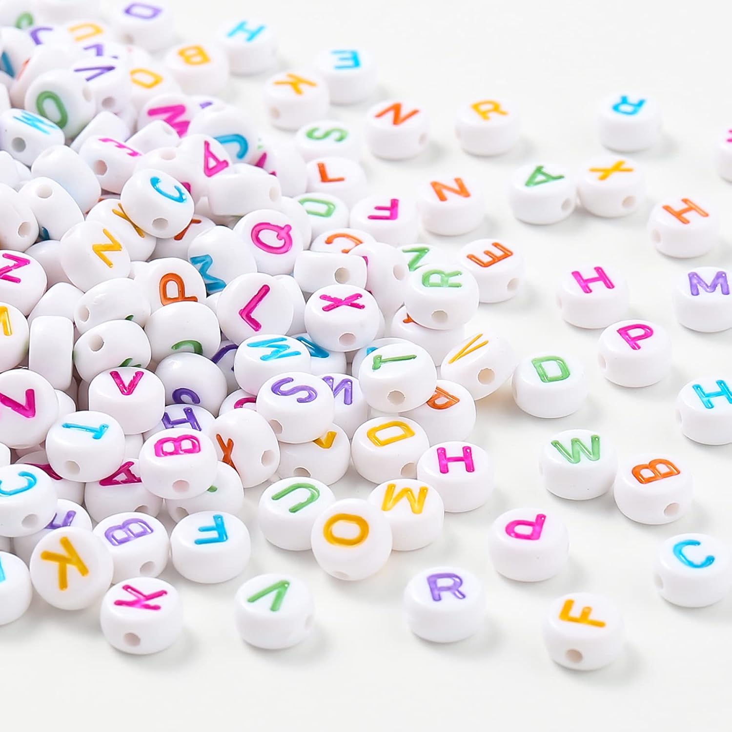 DAHI 1000pcs Round Letters Acrylic Alphabet Beads A-Z for Jewelry Making (White 4x7mm)