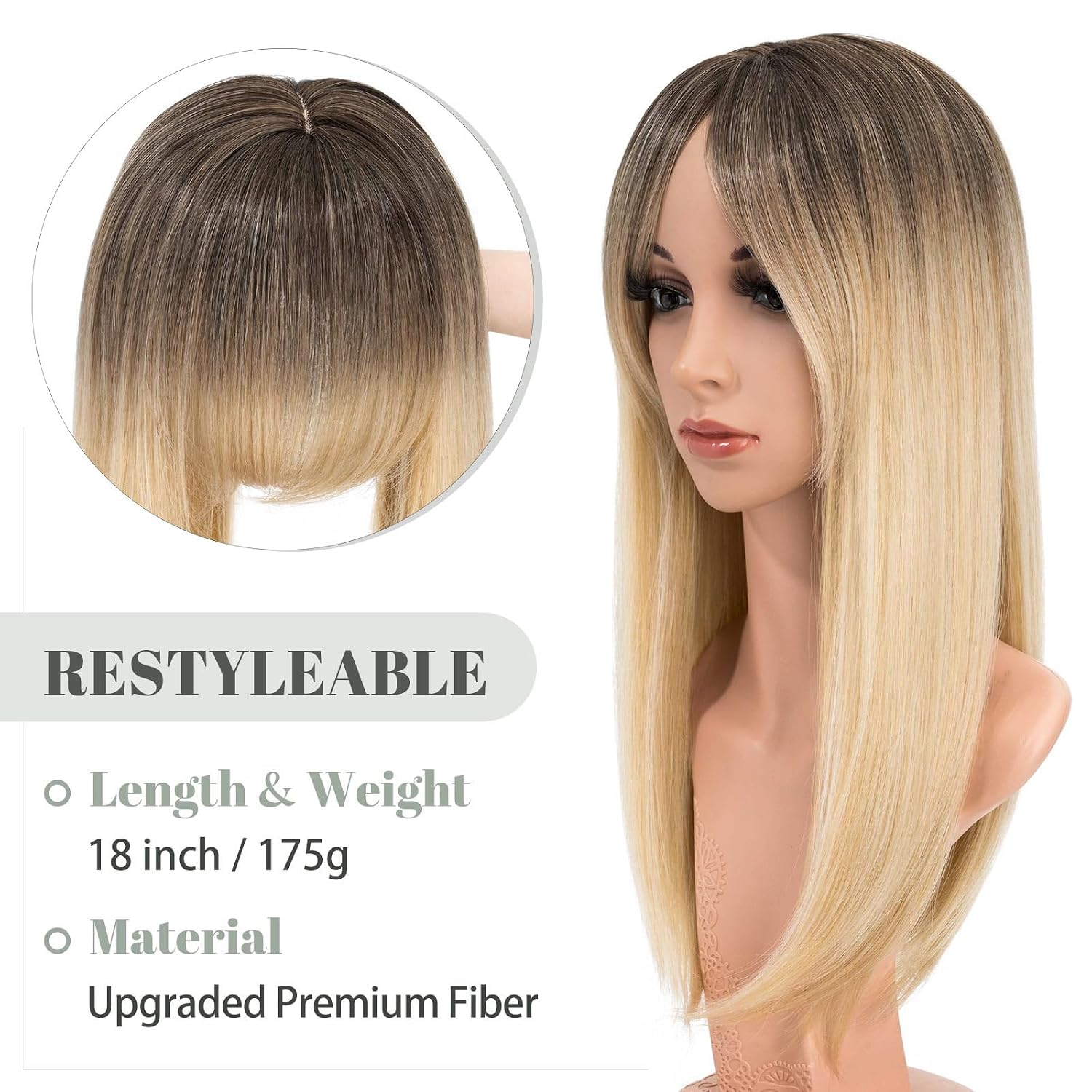 MY-LADY Hair Toppers for Women with Thinning Hair 18 Inch 6"x6" Lace Base Wiglets with Side Bangs Clip in Synthethic Hairpieces Mixed Blonde with Dark Root