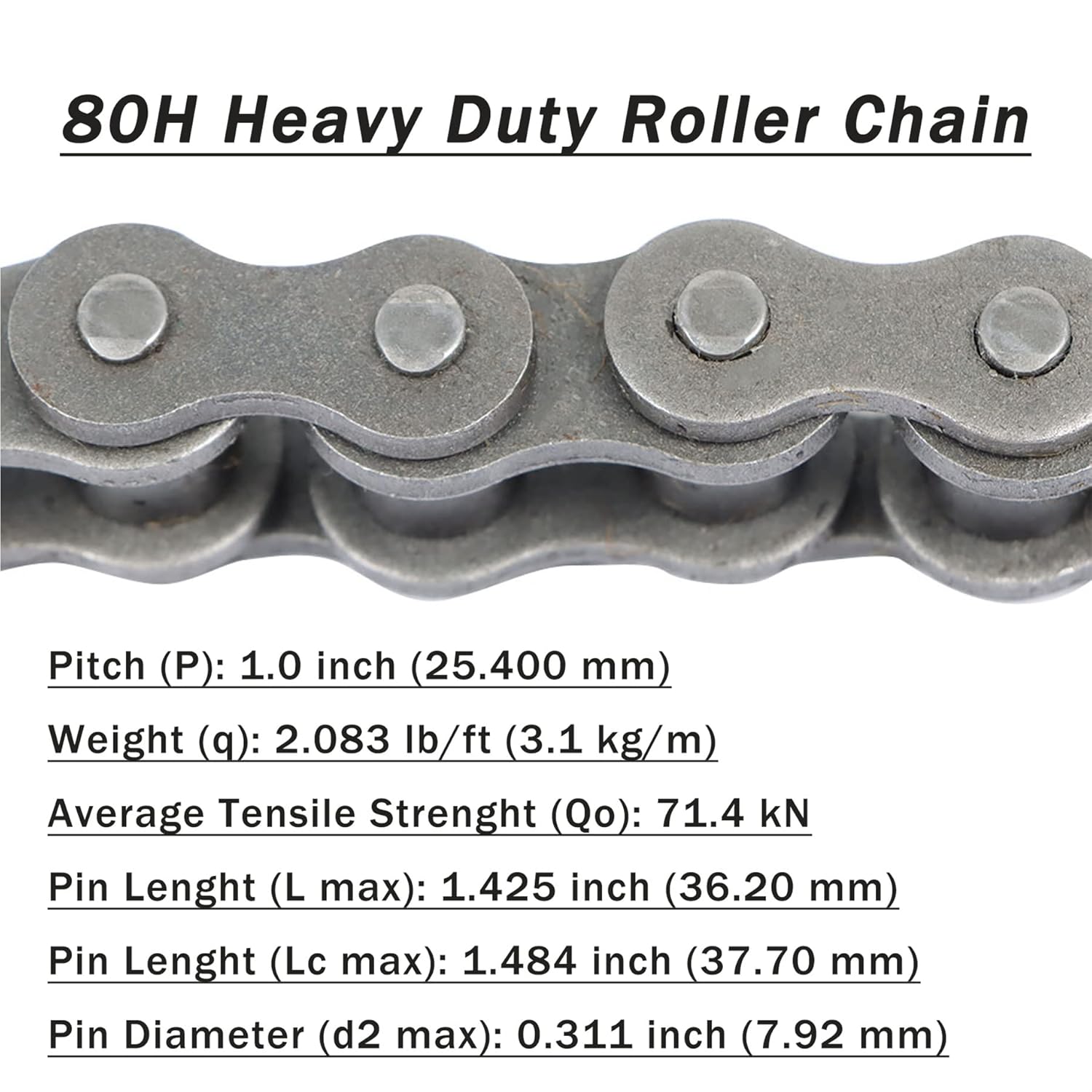 kimllier 80H Heavy Duty Roller Chain 10 Feet with 1 Connecting Links, Carbon Steel, 120 Links