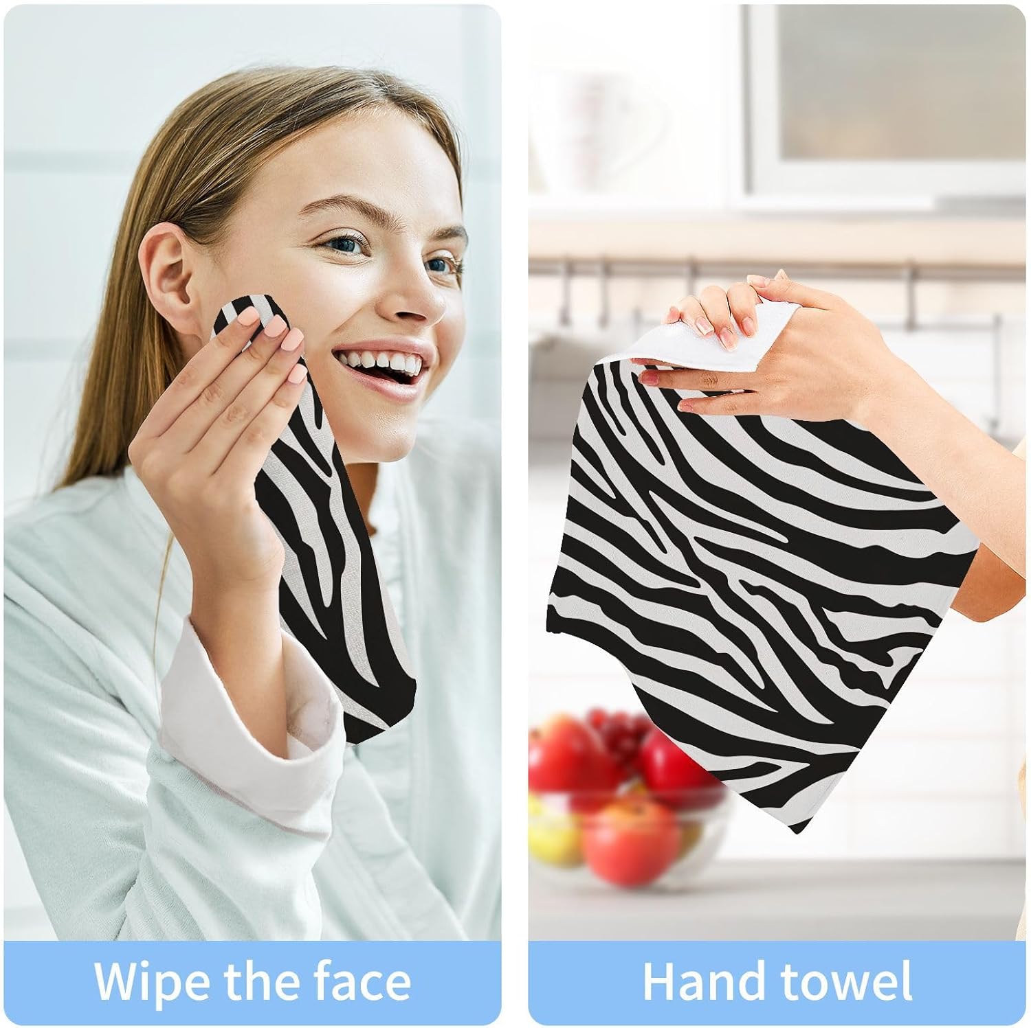 Zebra Print Washcloths Set of 4-12 X 12 Inch Highly Soft & Absorbent Cotton Wash Cloths Face Towel Bath Hand Towels for Bathroom Spa Gym Kitchen - Image 8