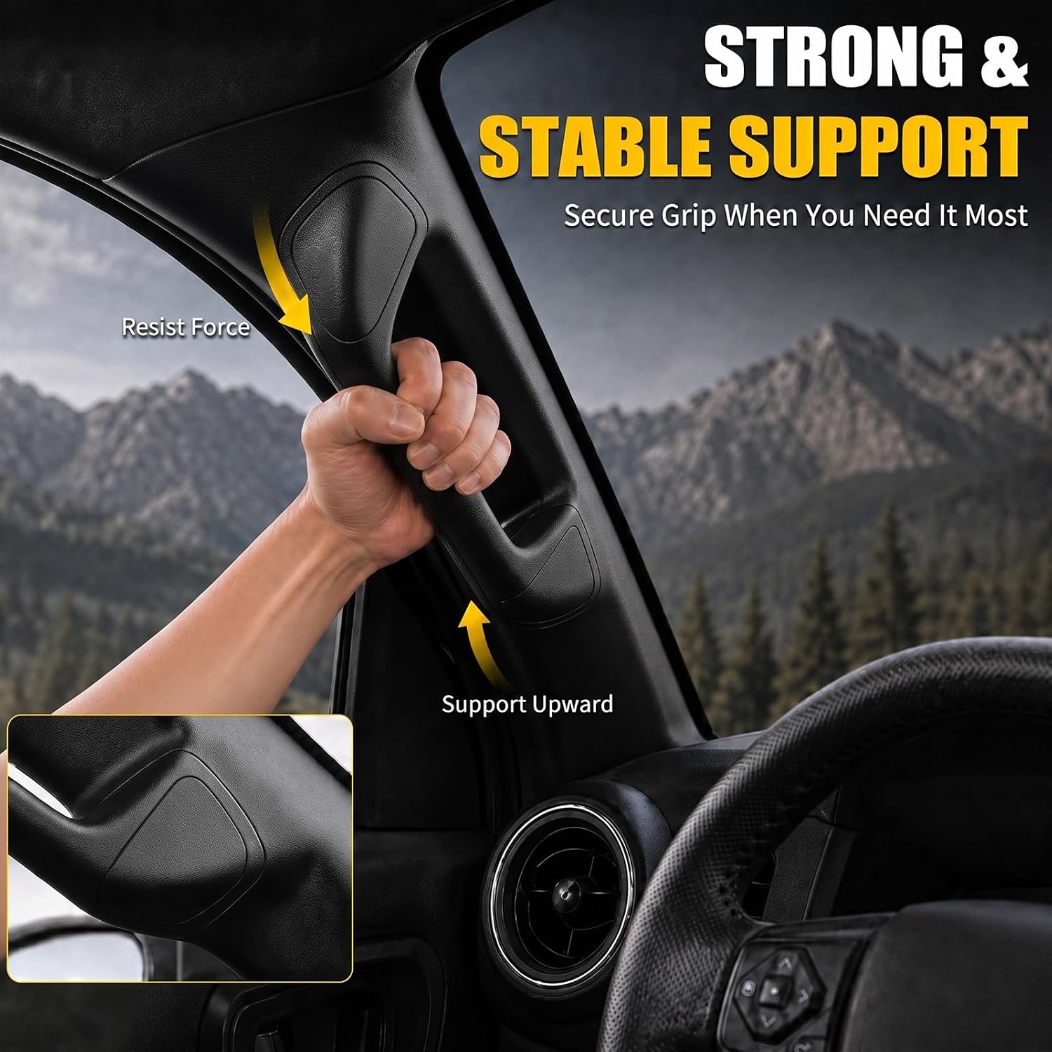 Driver Side A-Pillar Grab Handle for Toyota Tacoma 2016-2023 3rd Gen, OEM-Style Assist Handle, Matches Passenger Side, Secure No-Rattle Fit, Easy No-Drill Installation, Black