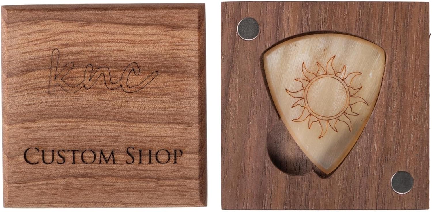 Knc Picks Custom Shop Buffalo Horn Burning Sun With Wooden Pick Tray