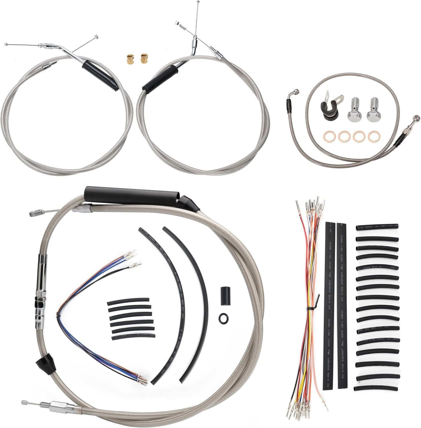 MoKitDora Softail 12" Handlebar Extended CAN-bus Wiring Clutch Brake Line Throttle Cables and Turn Signal Harness Kits for 2000-2006 Harley FXS FLS Heritage Springer Deluxe Fat Boy FLSTF, Chrome