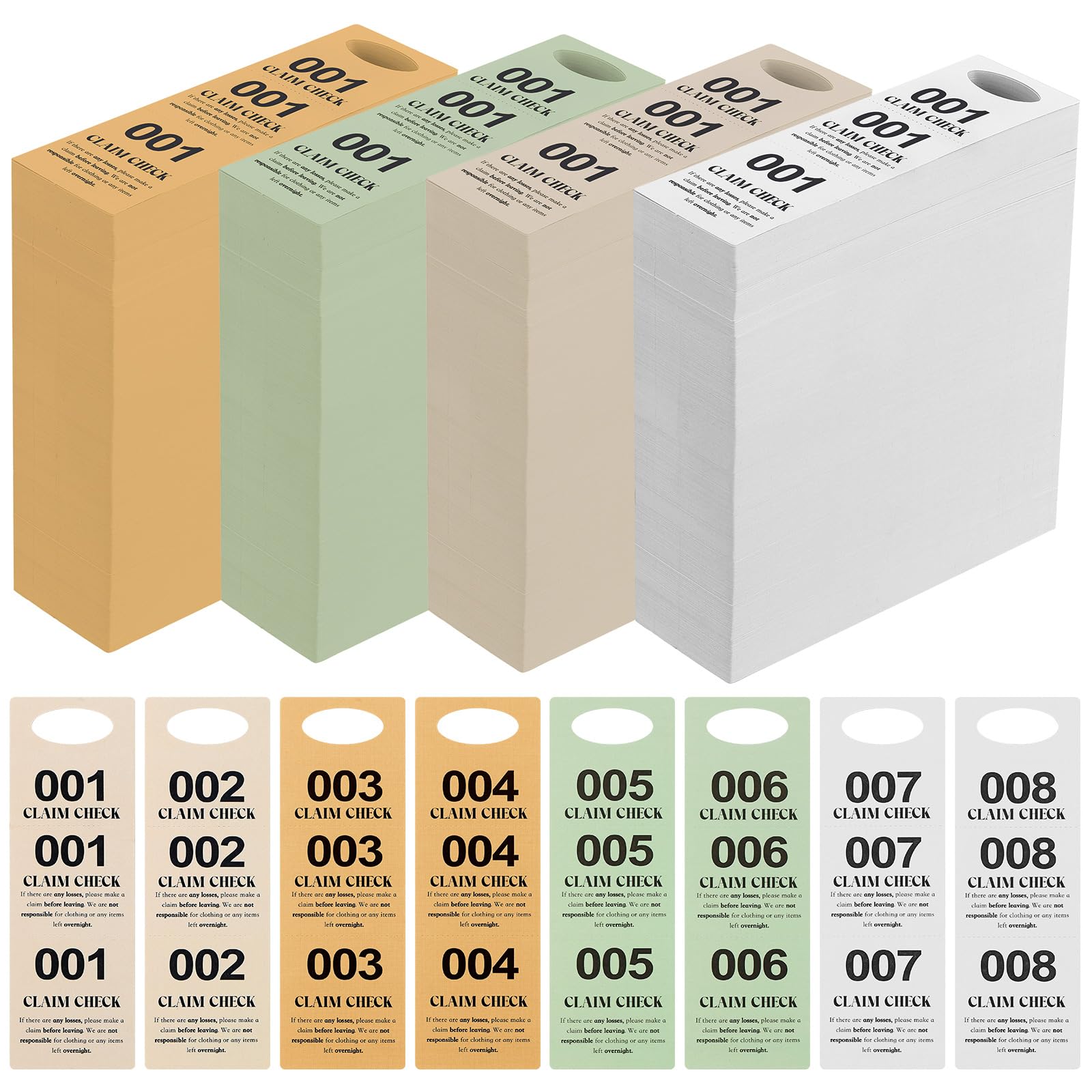 Clabby 2000 Pcs 4 Colors Part Small Coat Check Tickets Colored Paper Coat Room Check Tags Multi Color Room Tags(Set of Orange Green Beige and Gray)