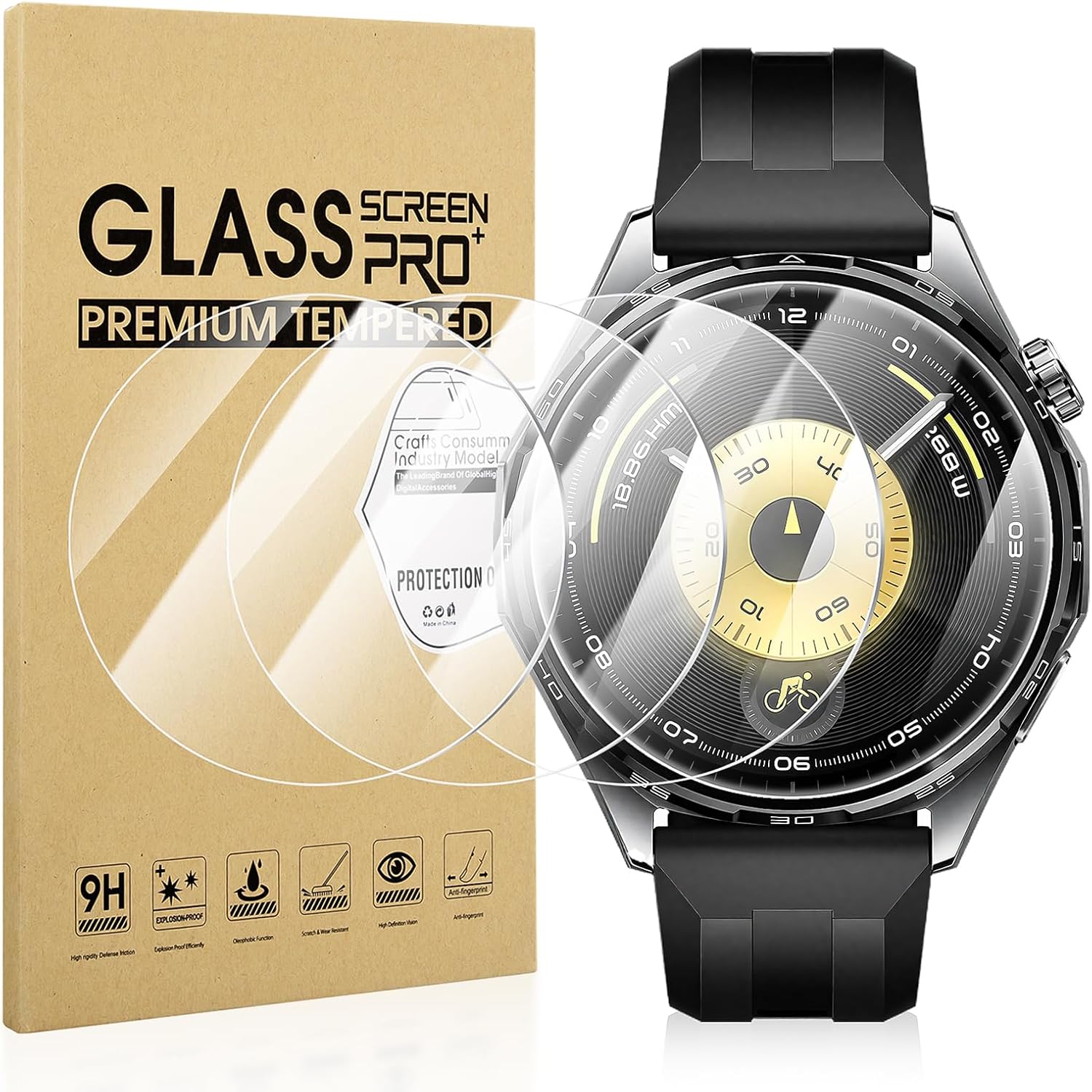 Diruite 4-Packs Tempered Glass for HUAWEI Watch GT 6 46mm Screen Protector Cover HD Scratch-Resistant 9H Tempered Glass No Bubbles,46mm
