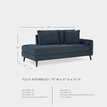 Signature Design By Ashley Bixler Classic Tufted Right-arm Facing Corner Chaise with Tapered Legs and Removable Cushions, Blue