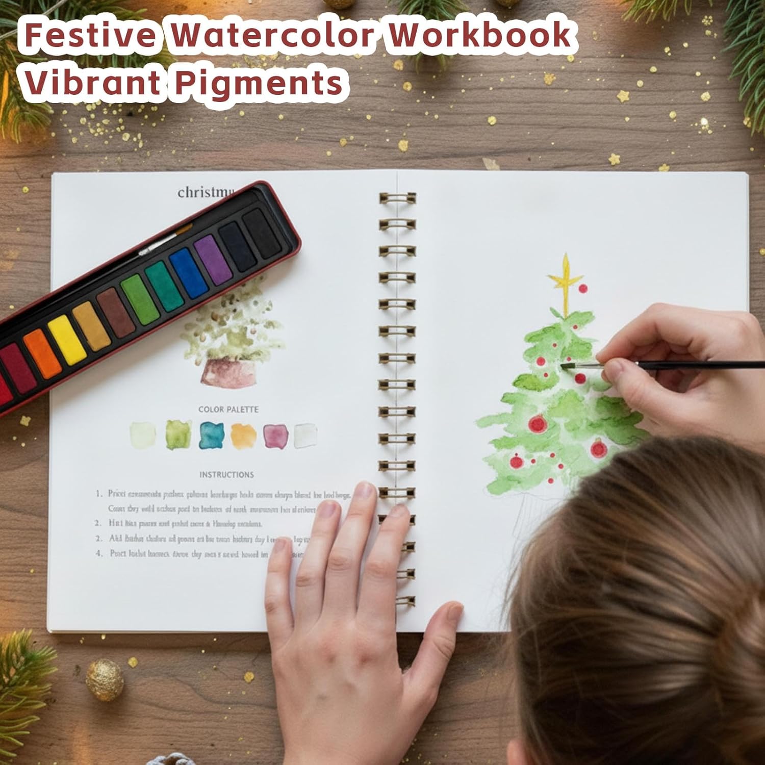 Watercolor Workbooks, Beginner Watercolor Painting Kit – 12 Colors Paint Set with Brush – Perfect for Gifting to Spark Creativity & Joy for Teens & Adults (Christmas)