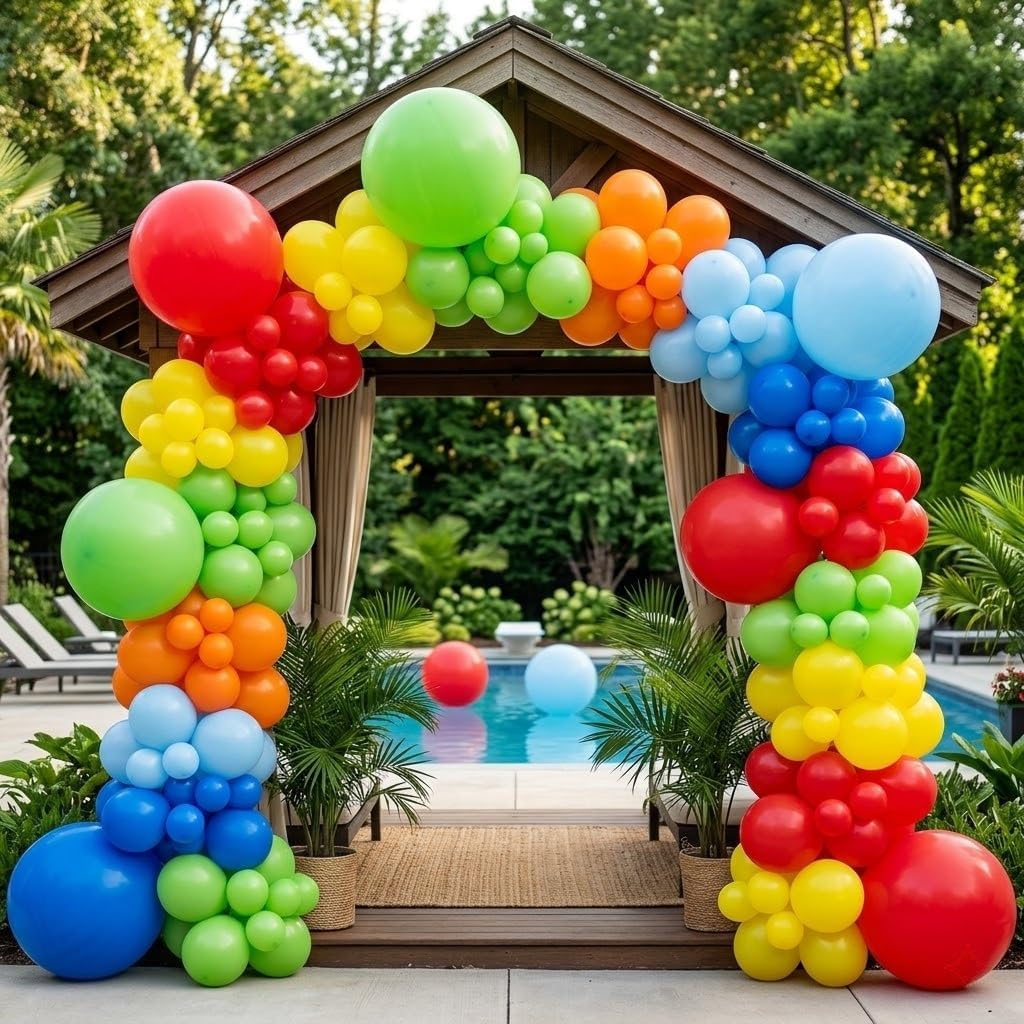 100Pcs Party Decorations Balloon Garland Arch Kit, Summer Beach Theme Birthday Supplies with Colorful Latex Balloons (Pool A) image 3
