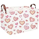 Essme Rectangular Pink Basket Gift Storage Box,Heart Storage Bins Organizer with Handles for Girls Room Decor, Valentine\'s Day Basket,Shelf Basket,Toy Organizer(Dreamy Heart)