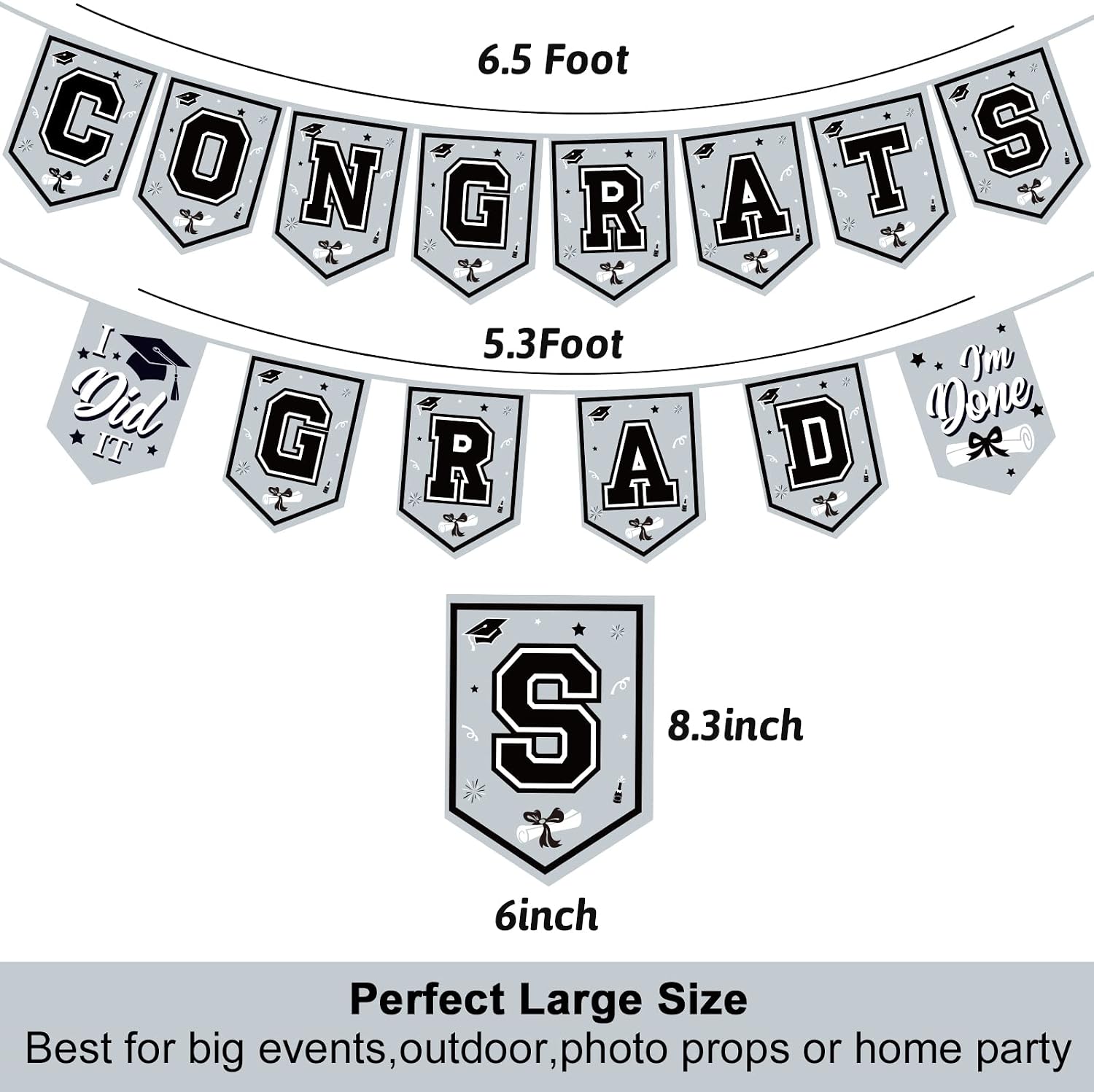 2026 Silver Graduation Banner - No DIY Required Graduation Party Supplies Decorations Grad Banner for College, High School Party (Silver and Black Congrats Grad)