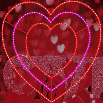 Valentine Lights Outdoor 46.5 Inch 318LED Waterproof Red AMD Pink Heart Light Valentines Day Decorations for Outdoor Garden Yard Valentines Day Interior Decoration