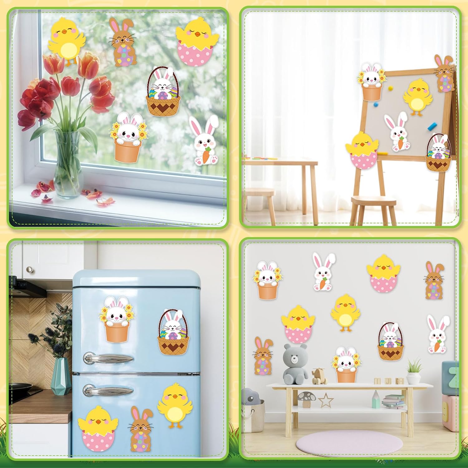 MoDooris 12 PCS 9.8 Inch Easter Cutouts Large Spring Bulletin Board Decor Bunny Chicks Paper Cardboard Cutouts Double-Sided Easter Wall Cutout with Glue Points for Home Classroom Easter Party Supplies image 5