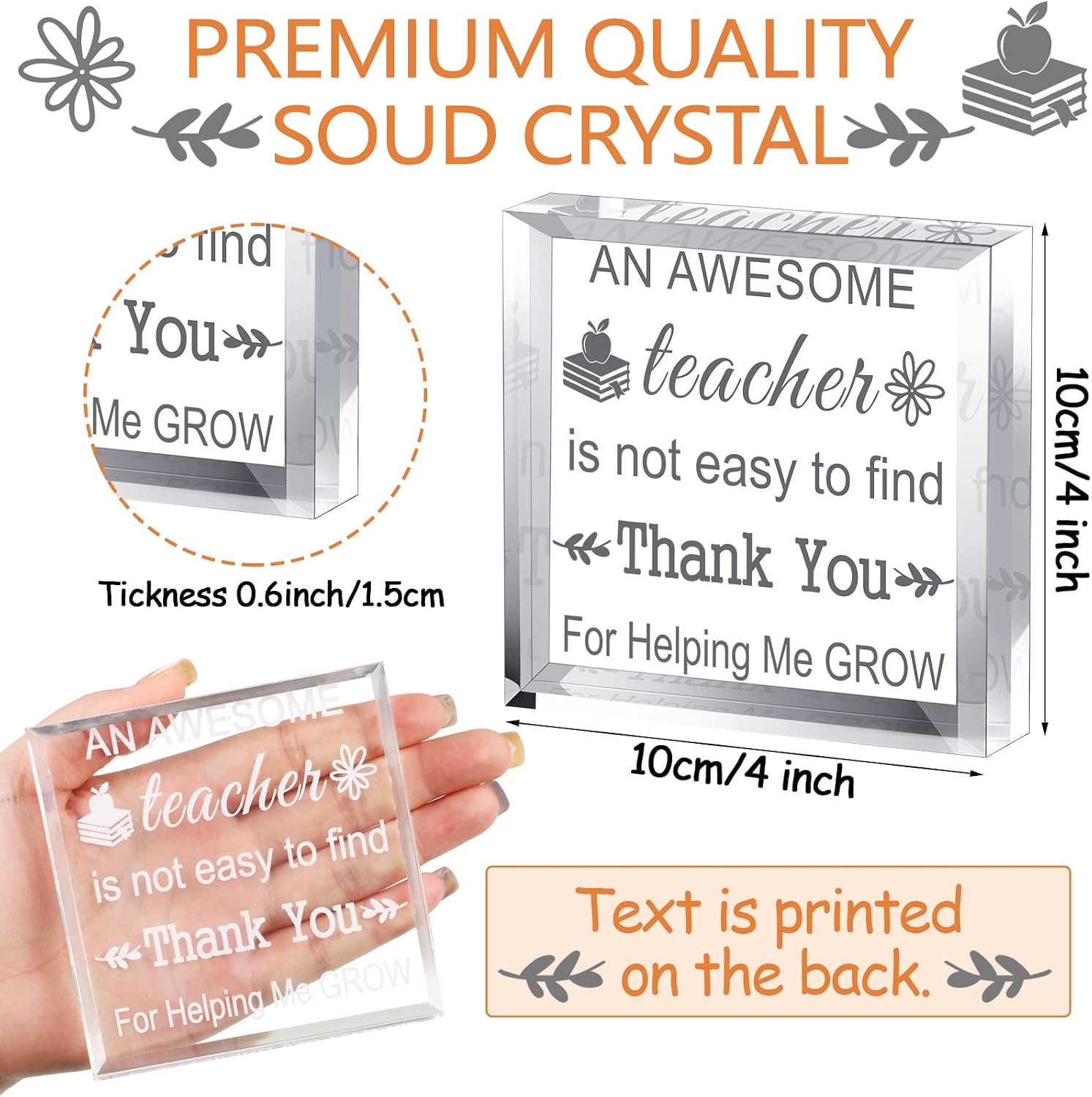 Teacher Appreciation Day Gifts Acrylic Keepsake and Paperweight Teacher Birthday Gift from Student Thank You Teacher Gift Teacher Office Desk Decor for Teacher Graduation Retirement