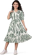 Fashion Dream Girls Summer Rayon Printed Midi Dress|Casual Western Frock|One-Piece for Kids