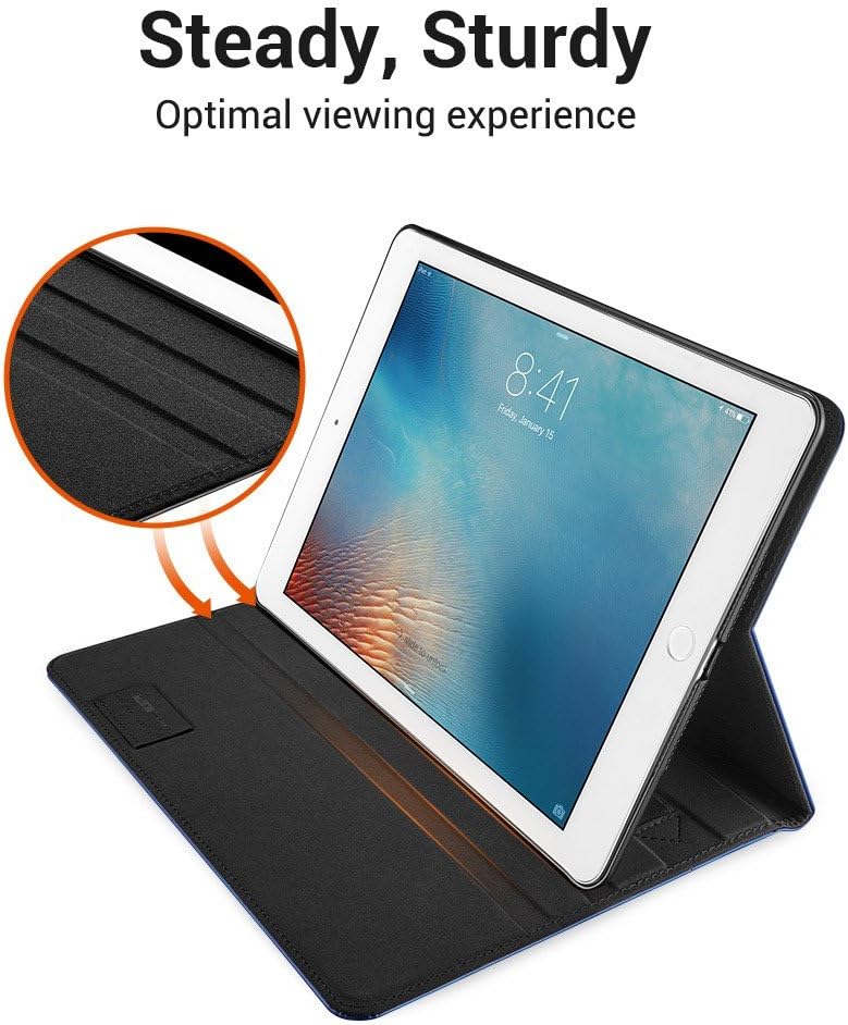 ESR Intelligent Premium Business Case for iPad 9.7 2018/2017, Pencil Holder, Folio Stand Cover Hand Strap Organizer Pocket Smart Auto Wake & Sleep for iPad 9.7 5th/6th Gen, Blue