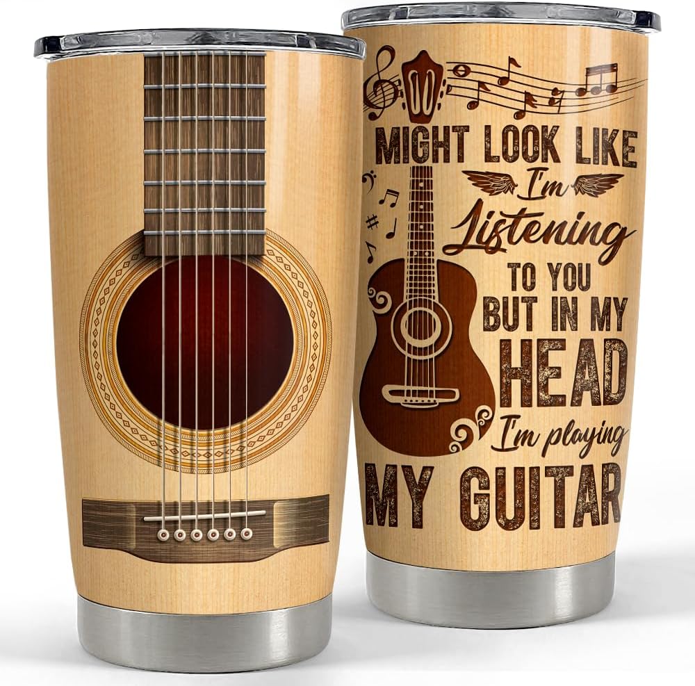 SANDJEST Guitar Tumbler Cup 20oz Guitarist Stainless Steel Insulated Tumblers Guitars Coffee Travel Mug Gift for Musician Players Guitar Lovers Gifts for Birthday Christmas