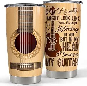 SANDJEST 20oz Guitarist Stainless Steel Insulated Tumbler - Coffee Travel Mug for Musicians and Guitar Lovers