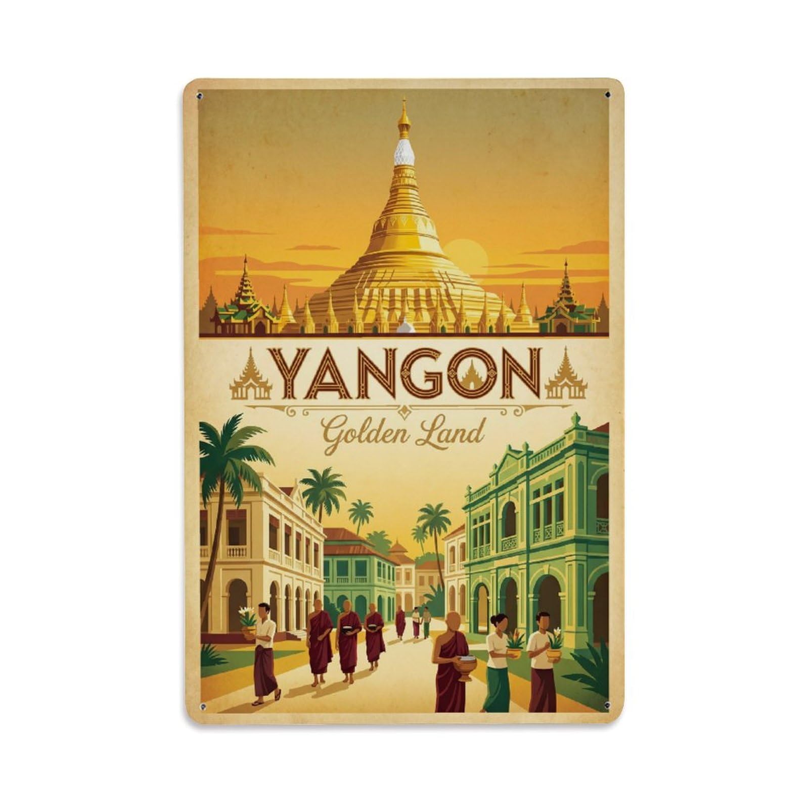 Huiyhb 8X12inch(20X30cm) Retro Myanmar Yangon Travel Metal Tin Sign