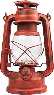 NEBO 15 LED Lantern, 9" Battery Operated Traditional Metal Lantern Design for Indoor/Outdoor Use, Rustic Red