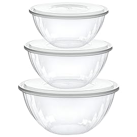 PLASTICPRO Disposable Combo Set of Salad Bowl With Lids Includes 2, 48 Ounce 2, 96 oz 2, 150 Ounce Round Crystal Clear Plastic Serving Bowl