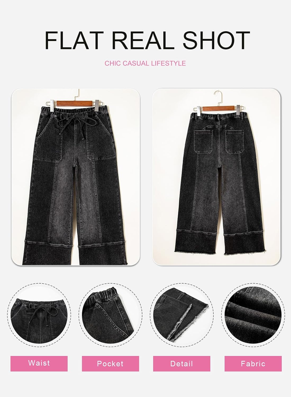 SHEWIN Women's Wide Leg Jeans High Waisted Baggy Jeans Stretchy Drawstring Denim Pants - Image 5