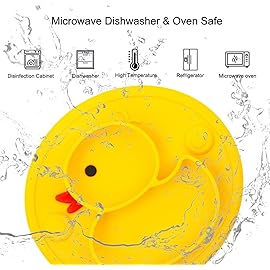 Baby Plate Silicone Toddler Plates Suction Placemat Divided Dishes for Kids and Infants One-Piece Strong Suction, BPA Free, Microwave Dishwasher Safe (Yellow)