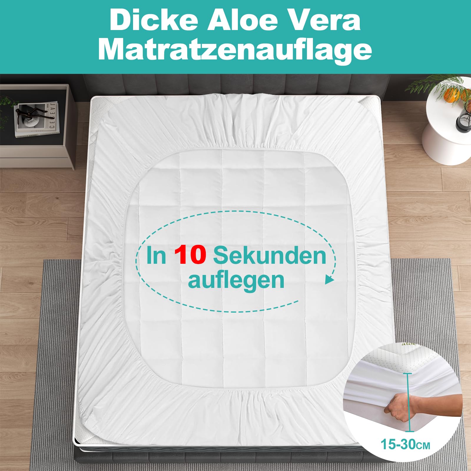 Wowttrelax Coprimaterasso 90 x 190 cm, in fibra di bambù traspirante, sottile, 3 cm, per materassi da 15 a 30 cm, ipoallergenico, lavabile con antiscivolo