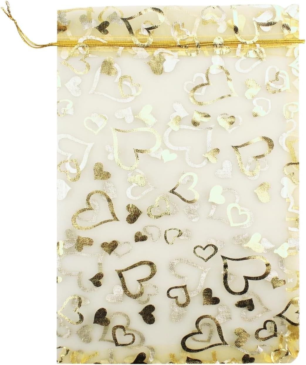 QIANHAILIZZ 100 Pack 8 x 12 Inch Drawstring Organza Bag B232, Gold Heart