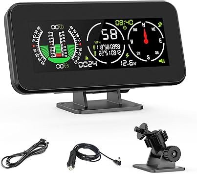 GPS Car Digital Inclinometer for Off Road Vehicles, Head Up Display DC 10-30v Multifunctional Vehicle Clinometer Digital Speedometer with Coordinate Display | DC 10-30V operating voltage; multifunctional design; real-time coordinate display; head up display installation